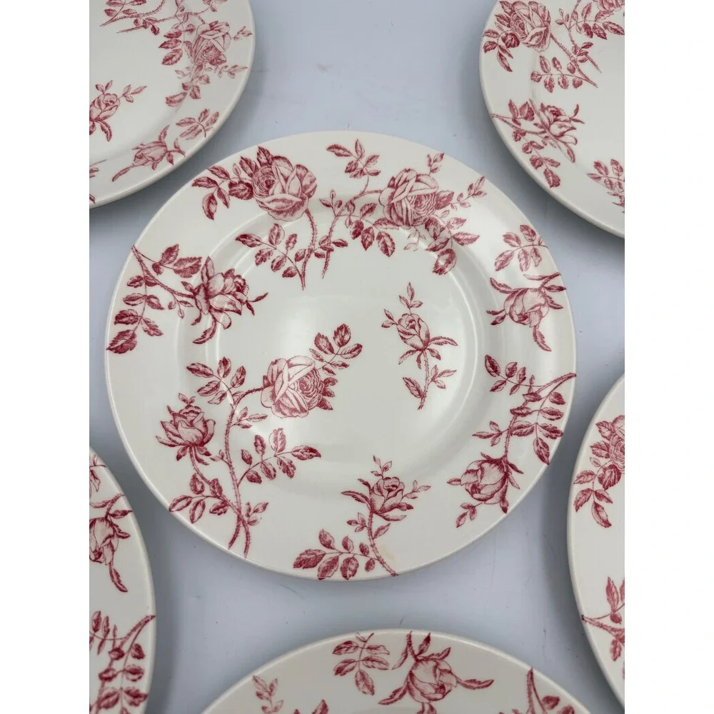 Churchill Antique Rose Pink Salad Plates Set of 6 Vintage Made in England 8